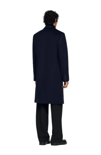 Sandro Double-breasted Wool Coat In Blue