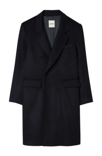 Sandro Double-breasted Wool Coat In Blue