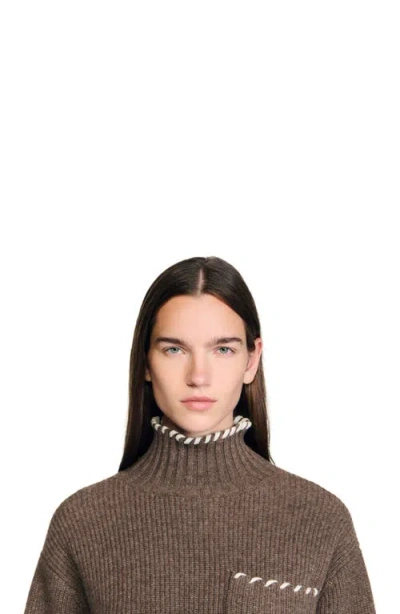 Sandro Oversized Turtleneck Sweater In Multi