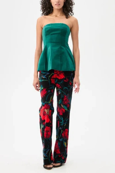 Trina Turk Finale Strapless Velvet Peplum Top In Green