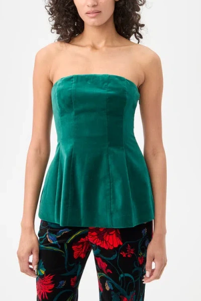 Trina Turk Finale Strapless Velvet Peplum Top In Green