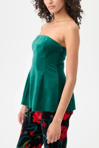 Trina Turk Finale Strapless Velvet Peplum Top In Green