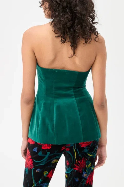 Trina Turk Finale Strapless Velvet Peplum Top In Green