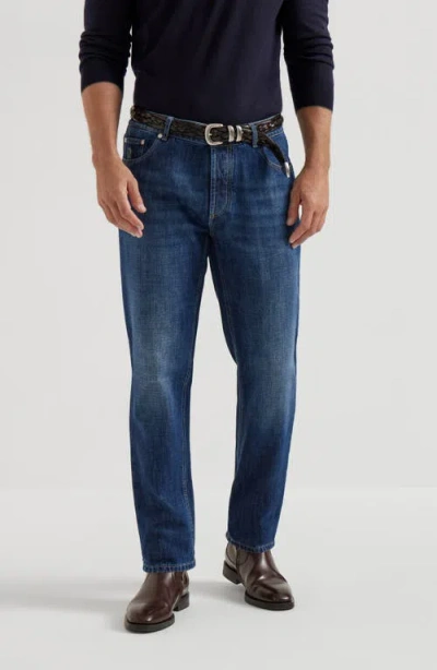 Brunello Cucinelli Relaxed-fit Denim Trousers With Rolled Cuffs In Blue