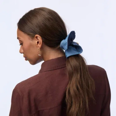 Lele Sadoughi Denim Double Faced Square Scrunchie In Brown