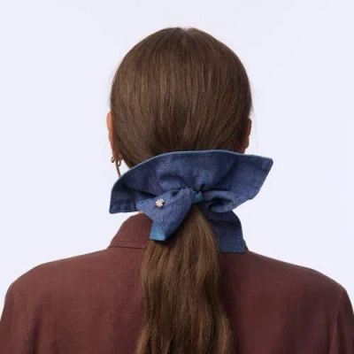 Lele Sadoughi Denim Double Faced Square Scrunchie In Brown