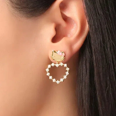 Hello Kitty Heart Dangle Stud Earrings In Gold