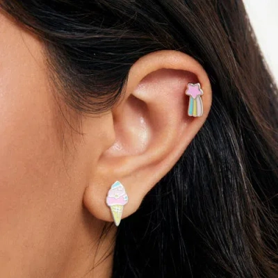 Hello Kitty Ice Cream Stud Earrings, 3 Sets In Metallic