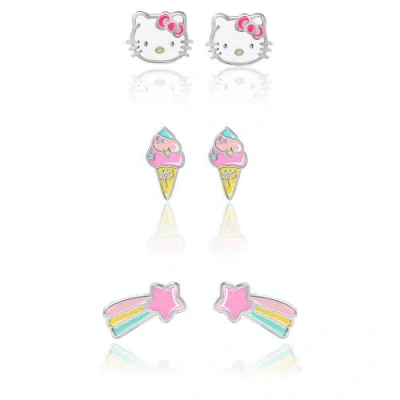 Hello Kitty Ice Cream Stud Earrings, 3 Sets In Metallic