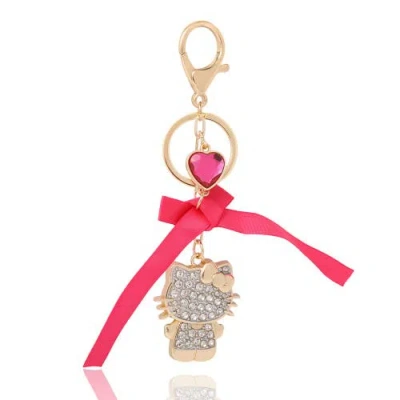 Hello Kitty Crystal Charm Keychain With Bow And Heart Accent In Gold