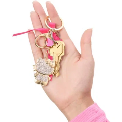 Hello Kitty Crystal Charm Keychain With Bow And Heart Accent In Gold