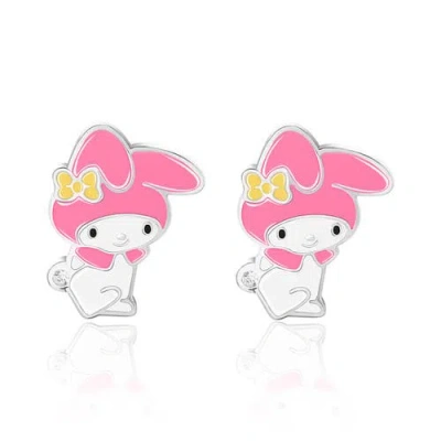 Hello Kitty My Melody Flash Plated Enamel And Cyrstal Stud Earrings In Metallic