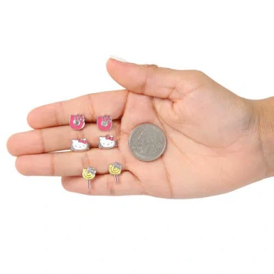 Hello Kitty Set Of 3 Earrings With Stud & Clip-on Styles In Multi