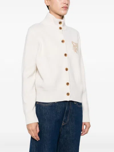 Maison Kitsuné 'fox Head' Inlay Wool Cardigan In White