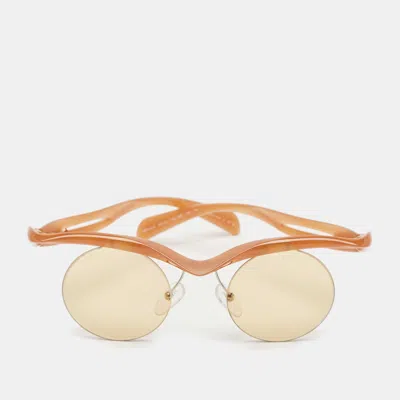 Pre-owned Prada Brown Spr A24 Rimeless Round Sunglasses