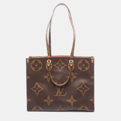Pre-owned Louis Vuitton Onthego Gm Giant Monogram Reverse Canvas Tote Bag In Brown