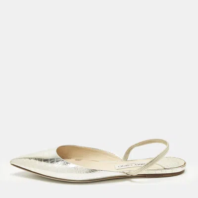 Pre-owned Jimmy Choo Silver/gold Croc Embossed Leather Genoa Flat Mules Size 40