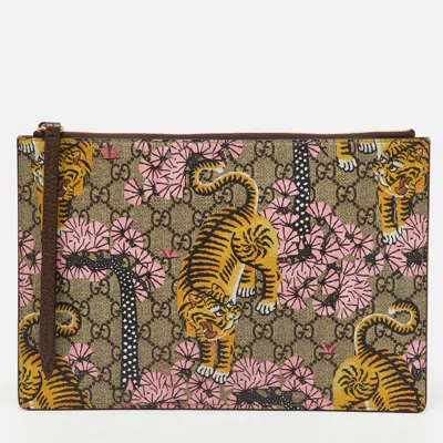 Pre-owned Gucci Multicolor Gg Supreme Canvas Bengal Tiger Print Zip Pouch