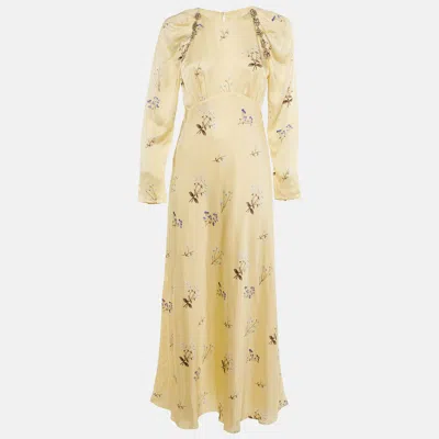 Pre-owned Self-portrait Yellow Vintage Floral Satin Embellished Maxi Dress M