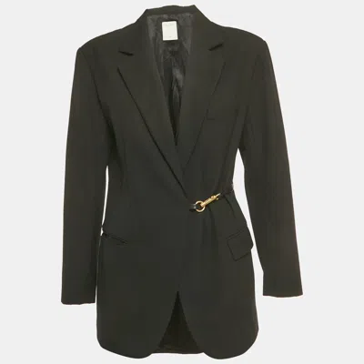 Pre-owned Sandro Black Wool Blend Double Breasted Snap Hook Blazer S