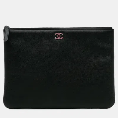 Pre-owned Chanel Black Medium Caviar Lucky Clover O Case Clutch