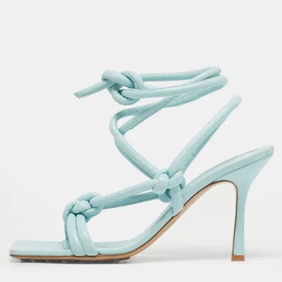 Pre-owned Bottega Veneta Blue Leather Ankle Strap Sandals Size 41