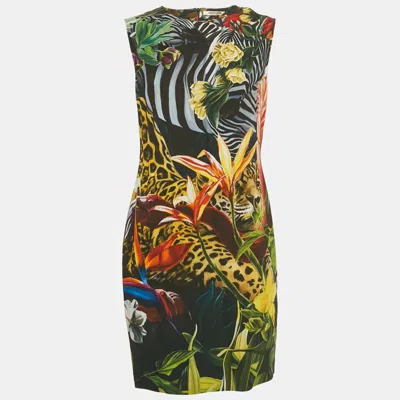 Pre-owned Roberto Cavalli Green Tropical Print Jersey Mini Dress L In Multi