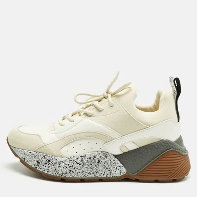 Pre-owned Stella Mccartney White/cream Faux Leather And Faux Suede Eclypse Sneakers Size 38