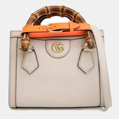 Pre-owned Gucci Mini Calfskin Diana Tote Bag In White