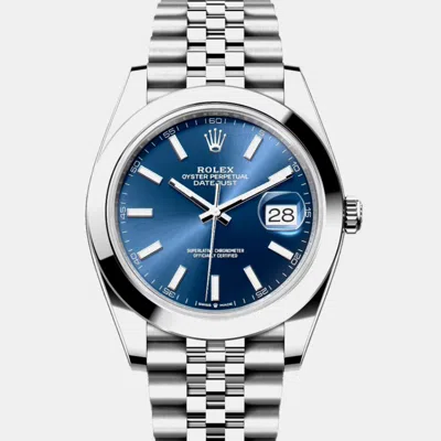 Pre-owned Rolex Datejust 126300 Blue Stainless Steel Automatic Men's Wristwatch 41 Mm