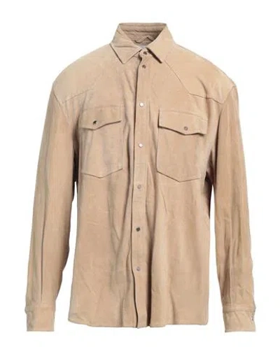 Dondup Man Shirt Sand Size 44 Lambskin In Brown