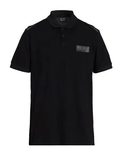 Ea7 Man Polo Shirt Black Size Xxl Cotton, Polyester, Elastane In Black