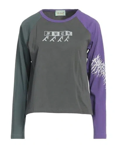 Aries Woman T-shirt Grey Size 4 Cotton In Gray