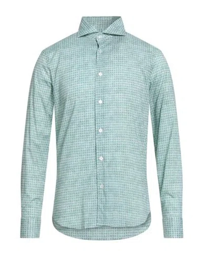 Fedeli Man Shirt Green Size 16 Cotton, Elastane In Multi