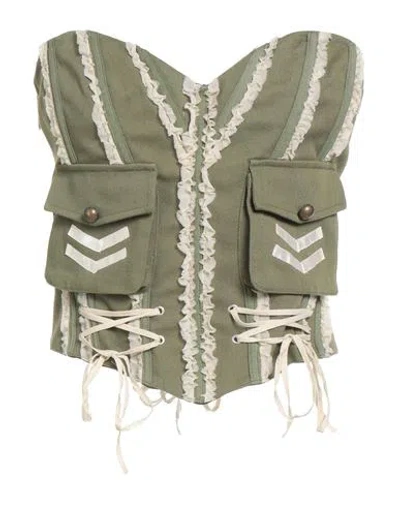 Aniye Records Woman Top Military Green Size 6 Cotton In Green