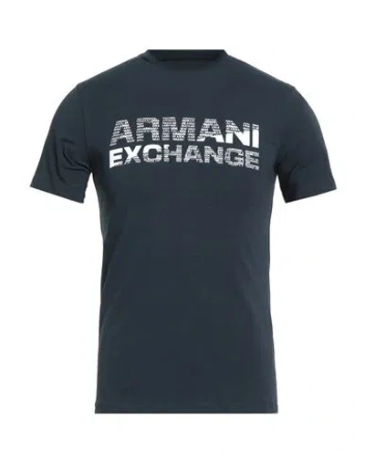 Armani Exchange Man T-shirt Navy Size L Cotton, Elastane In Blue