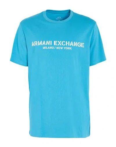 Armani Exchange Man T-shirt Light Blue Size L Cotton In Blue