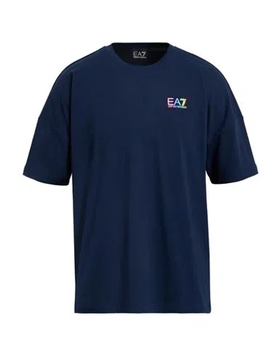 Ea7 Man T-shirt Navy Size 3xl Cotton, Elastane In Blue