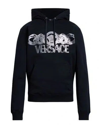 Versace Intricate Logo Print Sweatshirt With Kangaroo Pocket In Black
