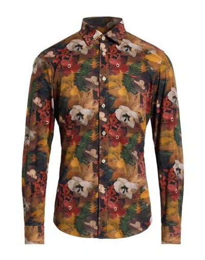 Harmont & Blaine Man Shirt Camel Size M Cotton In Multi