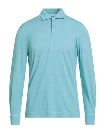 Fedeli Man Polo Shirt Green Size 38 Cotton In Blue