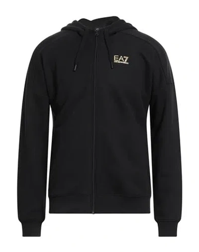 Ea7 Man Sweatshirt Black Size 3xl Cotton, Polyester, Elastane In Black