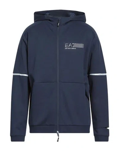 Ea7 Man Sweatshirt Navy Size 3xl Polyester, Cotton, Elastane In Blue