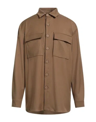 Hinnominate Man Shirt Camel Size Xl Polyester, Viscose, Elastane In Multi