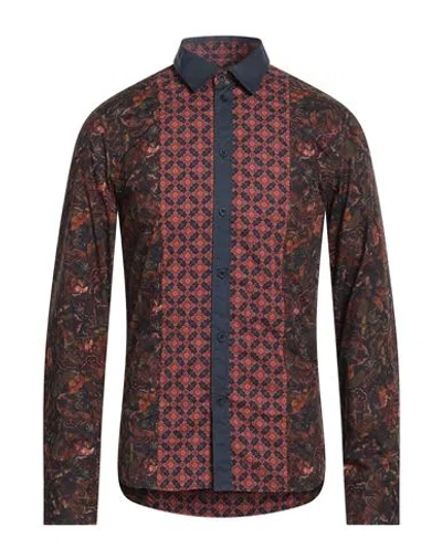 Frankie Morello Man Shirt Navy Size 38 Cotton In Burgundy