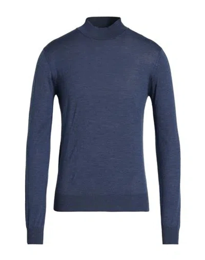Luigi Borrelli Napoli Man Turtleneck Midnight Blue Size 46 Merino Wool, Silk, Cashmere In Blue