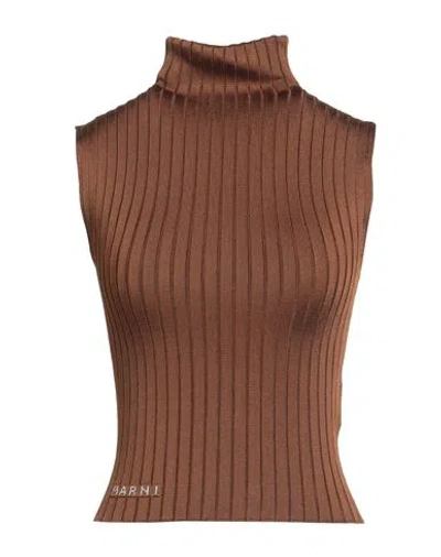 Marni Woman Turtleneck Brown Size 8 Viscose, Polyamide, Elastane In Brown