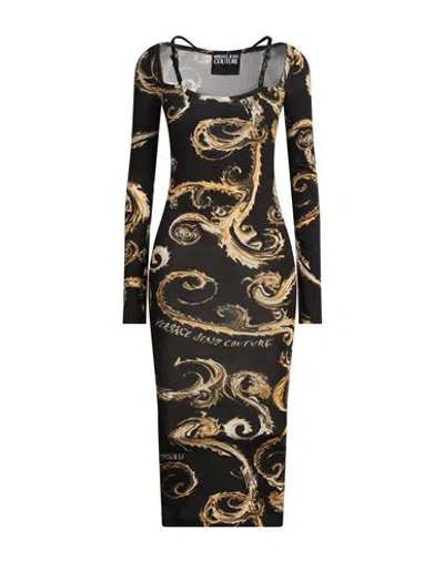 Versace Jeans Couture Woman Midi Dress Black Size 6 Cotton, Elastane, Polyurethane Resin, Polyester In Black