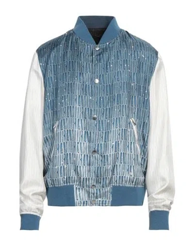 Amiri Man Jacket Blue Size L Silk In Blue