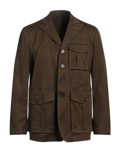 Dsquared2 Man Jacket Military Green Size 42 Cotton, Elastane In Brown